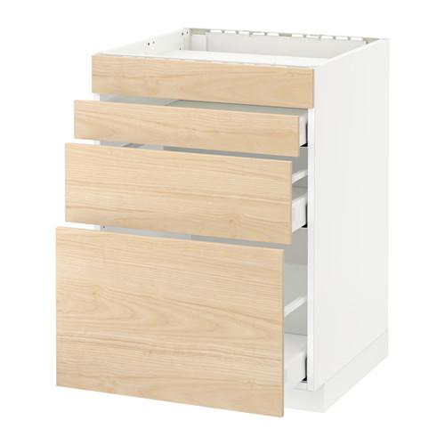 МЕТОД / МАКСИМЕРА Нап шкаф д/духовки/4фасада/3ящика - белый, Аскерсунд под светлый ясень, 60x60 см