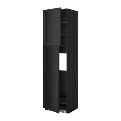 МЕТОД Высокий шкаф д/холодильника/2дверцы - 60x60x220 см, Лаксарби черно-коричневый, под дерево черный