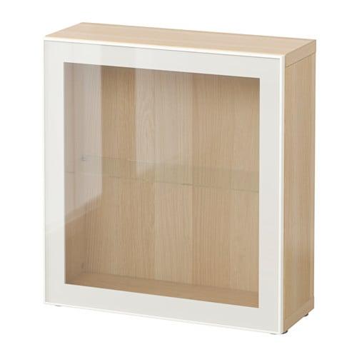 БЕСТО Стеллаж со стеклянн дверью - под беленый дуб/Глассвик белый прозрачное стекло