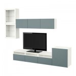 БЕСТО Шкаф для ТВ, комбин/стеклян дверцы - белый/Вальвикен серо-бирюзовый, прозрачное стекло, направляющие ящика,нажимные БЕСТО Шкаф для ТВ, комбин/стеклян дверцы - белый/Вальвикен серо-бирюзовый, прозрачное стекло, направляющие ящика,нажимные