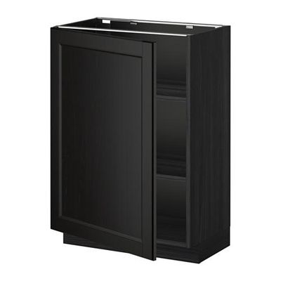 МЕТОД Напольный шкаф с полками - 60x37 см, Лаксарби черно-коричневый, под дерево черный
