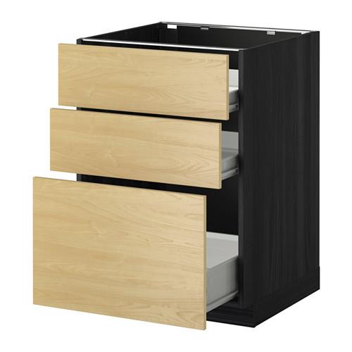 МЕТОД / ФОРВАРА Напольн шкаф 3фрнт пнл/2низк/1ср ящ - под дерево черный, Тингсрид под березу, 60x60 см