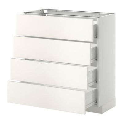 МЕТОД / ФОРВАРА Напольн шкаф 4 фронт панели/4 ящика - 80x37 см, Веддинге белый, белый
