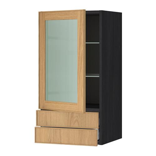 МЕТОД / МАКСИМЕРА Навесной шкаф/стекл дверца/2 ящика - под дерево черный, Экестад дуб, 40x80 см МЕТОД / МАКСИМЕРА Навесной шкаф/стекл дверца/2 ящика - под дерево черный, Экестад дуб, 40x80 см