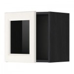 МЕТОД Навесной шкаф со стеклянной дверью - под дерево черный, Лаксарби белый