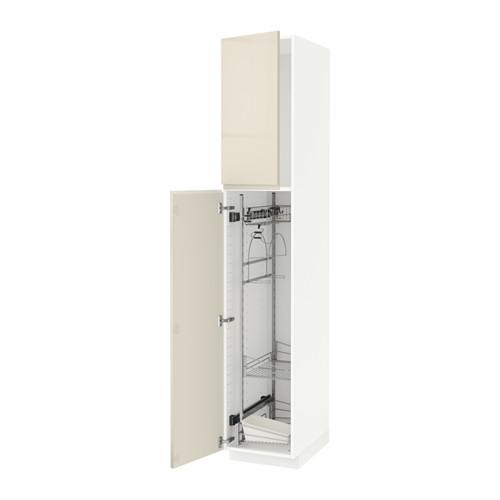 МЕТОД Выс шк с отд д/акс д/убрк - белый, Воксторп глянцевый светло-бежевый, 40x60x220 см МЕТОД Выс шк с отд д/акс д/убрк - белый, Воксторп глянцевый светло-бежевый, 40x60x220 см