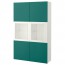 БЕСТО Комбинация д/хранения+стекл дверц - белый Халлставик/сине-зеленый прозрачное стекло