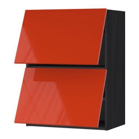 МЕТОД Навесной шкаф/2 дверцы, горизонтал - под дерево черный, Ерста глянцевый оранжевый, 60x80 см