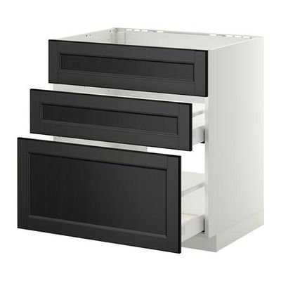 МЕТОД / МАКСИМЕРА Напольн шк п-мойку+3фрнт пнл/2ящ - 80x60 см, Лаксарби черно-коричневый, белый МЕТОД / МАКСИМЕРА Напольн шк п-мойку+3фрнт пнл/2ящ - 80x60 см, Лаксарби черно-коричневый, белый