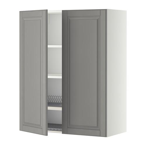 МЕТОД Навесной шкаф с посуд суш/2 дврц - белый, Будбин серый, 80x100 см