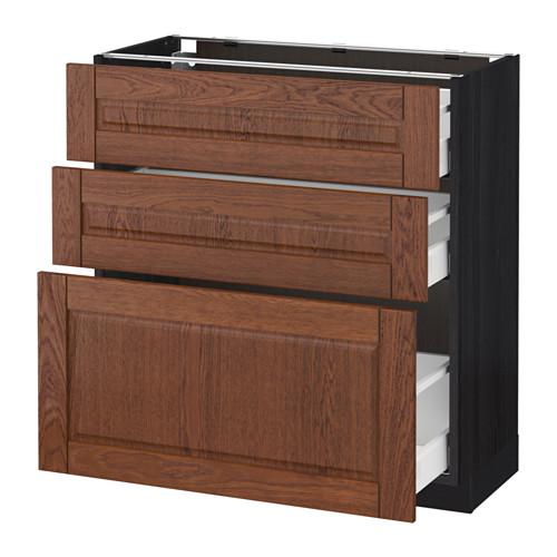 МЕТОД / МАКСИМЕРА Напольный шкаф с 3 ящиками - под дерево черный, Филипстад коричневый, 80x37 см