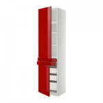 МЕТОД / МАКСИМЕРА Высок шкаф+полки/5ящк/2дверцы/2фрнт - белый, Рингульт глянцевый красный, 60x60x240 см