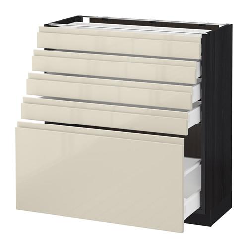 МЕТОД / МАКСИМЕРА Напольный шкаф с 5 ящиками - под дерево черный, Воксторп глянцевый светло-бежевый, 80x37 см МЕТОД / МАКСИМЕРА Напольный шкаф с 5 ящиками - под дерево черный, Воксторп глянцевый светло-бежевый, 80x37 см