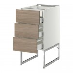 МЕТОД / МАКСИМЕРА Напольн шкаф 3фронт пнл/2низ/2ср ящ - белый, Брокхульт под грецкий орех светло-серый, 40x60x60 см