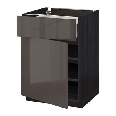 МЕТОД / ФОРВАРА Напольный шкаф с ящиком/дверью - 60x60 см, Рингульт глянцевый серый, под дерево черный МЕТОД / ФОРВАРА Напольный шкаф с ящиком/дверью - 60x60 см, Рингульт глянцевый серый, под дерево черный