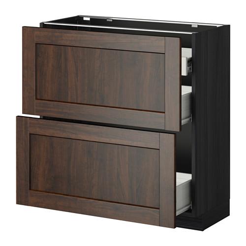 МЕТОД / ФОРВАРА Нап шкаф 2 фрнт пнл/1низк/2ср ящ - под дерево черный, Эдсерум под дерево коричневый, 80x37 см