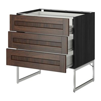 МЕТОД / ФОРВАРА Напольн шкаф 3фронт пнл/2низ/2ср ящ - 80x60x60 см, Эдсерум под дерево коричневый, под дерево черный МЕТОД / ФОРВАРА Напольн шкаф 3фронт пнл/2низ/2ср ящ - 80x60x60 см, Эдсерум под дерево коричневый, под дерево черный