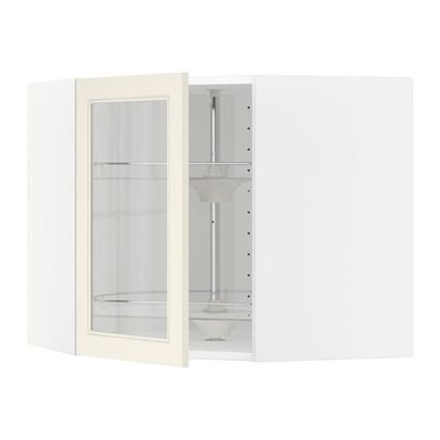 МЕТОД Углов навесн шк с врщ скц/сткл дв - 68x60 см, Хитарп белый с оттенком, белый