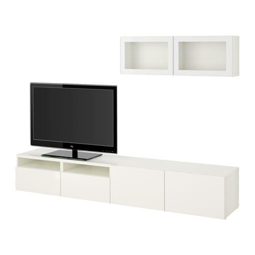 БЕСТО Шкаф для ТВ, комбин/стеклян дверцы - белый/Сельсвикен глянцевый/белый прозрачное стекло, направляющие ящика,нажимные