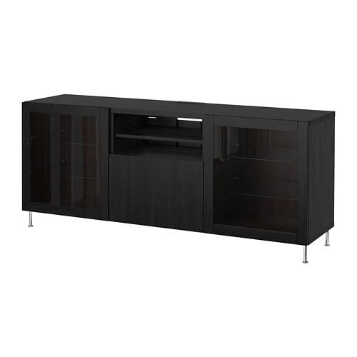 БЕСТО Тумба д/ТВ с ящиками - черно-коричневый черно-коричневый прозрачное стекло, направляющие ящика, плавно закр