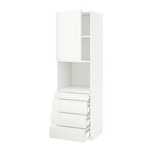 МЕТОД / МАКСИМЕРА Высокий шкаф д/комбинир СВЧ/4 ящика - белый, Воксторп белый, 60x60x200 см