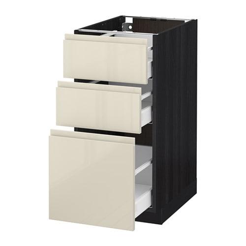 МЕТОД / МАКСИМЕРА Напольный шкаф с 3 ящиками - под дерево черный, Воксторп глянцевый светло-бежевый, 40x60 см МЕТОД / МАКСИМЕРА Напольный шкаф с 3 ящиками - под дерево черный, Воксторп глянцевый светло-бежевый, 40x60 см