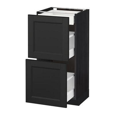 МЕТОД / МАКСИМЕРА Напольный шкаф/2фасада/3ящика - 40x37 см, Лаксарби черно-коричневый, под дерево черный