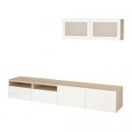 БЕСТО Шкаф для ТВ, комбин/стеклян дверцы - под беленый дуб/Сельсвикен глянцевый/белый матовое стекло, направляющие ящика, плавно закр БЕСТО Шкаф для ТВ, комбин/стеклян дверцы - под беленый дуб/Сельсвикен глянцевый/белый матовое стекло, направляющие ящика, плавно закр