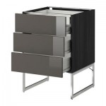 МЕТОД / ФОРВАРА Напольн шкаф 3фронт пнл/2низ/2ср ящ - 60x60x60 см, Рингульт глянцевый серый, под дерево черный