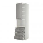 МЕТОД / МАКСИМЕРА Высокий шкаф д/комбинир СВЧ/4 ящика - белый, Будбин серый, 60x60x220 см