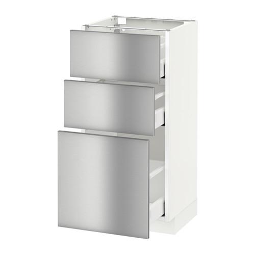МЕТОД / МАКСИМЕРА Напольный шкаф с 3 ящиками - белый, Гревста нержавеющ сталь, 40x37 см