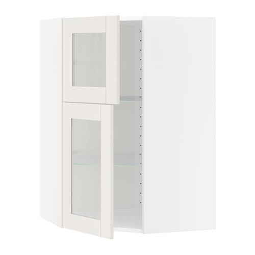 METOD углов навесной шкаф+полки/2 сткл дв белый/Сэведаль белый 68x100 см