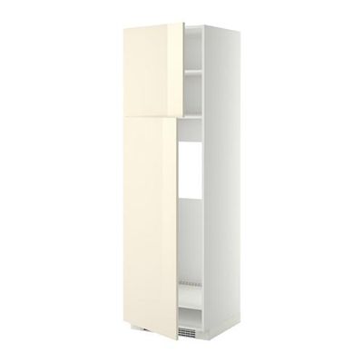 МЕТОД Высокий шкаф д/холодильника/2дверцы - 60x60x200 см, Рингульт глянцевый кремовый, белый