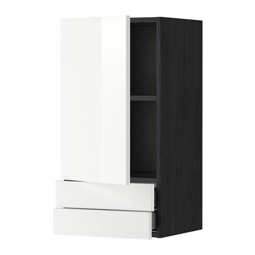 МЕТОД / МАКСИМЕРА Навесной шкаф с дверцей/2 ящика - под дерево черный, Рингульт глянцевый белый, 40x80 см