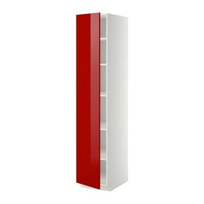 МЕТОД Высок шкаф с полками - 40x60x200 см, Рингульт глянцевый красный, белый