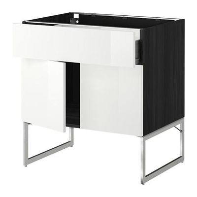 МЕТОД / ФОРВАРА Напол шкаф/полки/ящик/2двери - Рингульт глянцевый белый, под дерево черный МЕТОД / ФОРВАРА Напол шкаф/полки/ящик/2двери - Рингульт глянцевый белый, под дерево черный