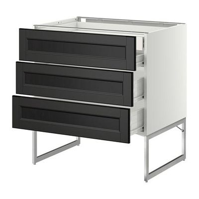МЕТОД / ФОРВАРА Напольн шкаф 3фронт пнл/2низ/2ср ящ - 80x60x60 см, Лаксарби черно-коричневый, белый МЕТОД / ФОРВАРА Напольн шкаф 3фронт пнл/2низ/2ср ящ - 80x60x60 см, Лаксарби черно-коричневый, белый