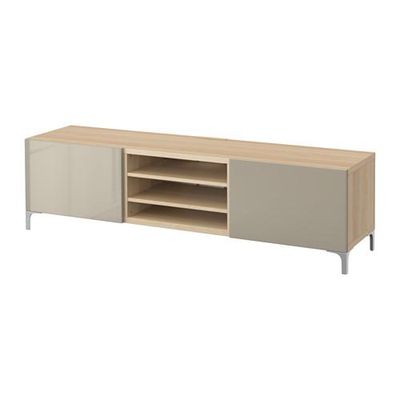 БЕСТО Тумба д/ТВ с ящиками - под беленый дуб/Сельсвикен глянцевый/бежевый, направляющие ящика, плавно закр БЕСТО Тумба д/ТВ с ящиками - под беленый дуб/Сельсвикен глянцевый/бежевый, направляющие ящика, плавно закр
