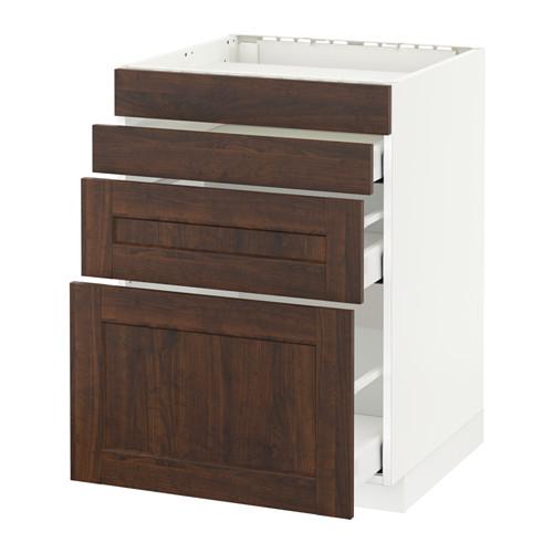 МЕТОД / МАКСИМЕРА Нап шкаф д/духовки/4фасада/3ящика - белый, Эдсерум под дерево коричневый, 60x60 см МЕТОД / МАКСИМЕРА Нап шкаф д/духовки/4фасада/3ящика - белый, Эдсерум под дерево коричневый, 60x60 см