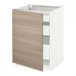 МЕТОД / МАКСИМЕРА Напольный шкаф с 1двр/3ящ - 60x60 см, Брокхульт под грецкий орех светло-серый, белый МЕТОД / МАКСИМЕРА Напольный шкаф с 1двр/3ящ - 60x60 см, Брокхульт под грецкий орех светло-серый, белый