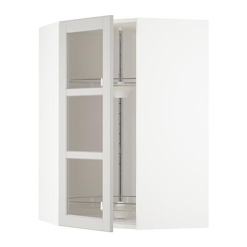 МЕТОД Углов навесн шк с врщ скц/сткл дв - белый, Лерх светло-серый, 68x100 см МЕТОД Углов навесн шк с врщ скц/сткл дв - белый, Лерх светло-серый, 68x100 см