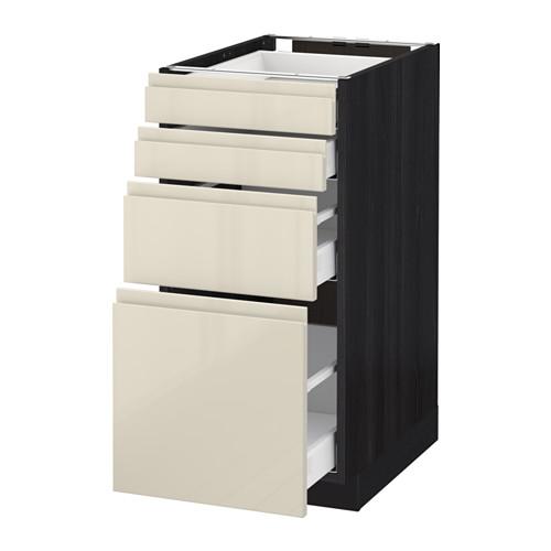 МЕТОД / МАКСИМЕРА Напольн шкаф 4 фронт панели/4 ящика - под дерево черный, Воксторп глянцевый светло-бежевый, 40x60 см МЕТОД / МАКСИМЕРА Напольн шкаф 4 фронт панели/4 ящика - под дерево черный, Воксторп глянцевый светло-бежевый, 40x60 см