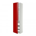 МЕТОД / МАКСИМЕРА Высокий шкаф+полки/3 ящика/2 дверцы - 60x60x240 см, Рингульт глянцевый красный, белый
