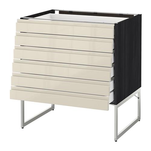 МЕТОД / МАКСИМЕРА Напольн шкаф 6фронт пнл/6 низ ящ - под дерево черный, Воксторп глянцевый светло-бежевый, 80x60x60 см МЕТОД / МАКСИМЕРА Напольн шкаф 6фронт пнл/6 низ ящ - под дерево черный, Воксторп глянцевый светло-бежевый, 80x60x60 см