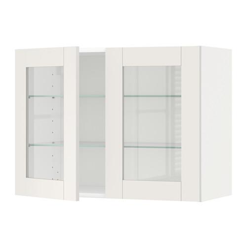 METOD навесной шкаф с полками/2 стекл дв белый/Сэведаль белый 80x38.8x60 cm