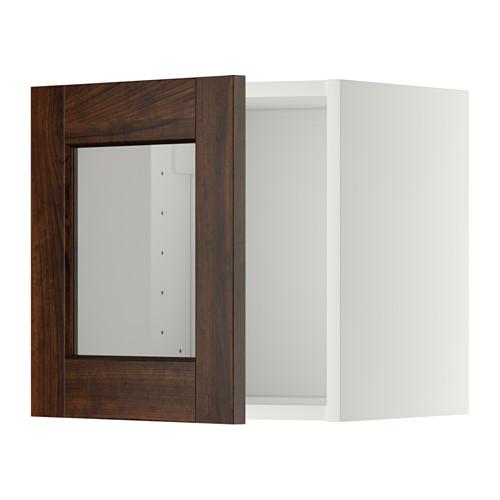 МЕТОД Навесной шкаф со стеклянной дверью - белый, Эдсерум под дерево коричневый