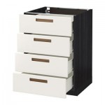 МЕТОД / ФОРВАРА Напольн шкаф 4 фронт панели/4 ящика - 60x60 см, Мэрста белый, под дерево черный