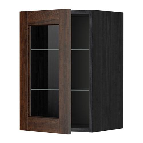 МЕТОД Навесной шкаф с полками/стекл дв - под дерево черный, Эдсерум под дерево коричневый, 40x60 см