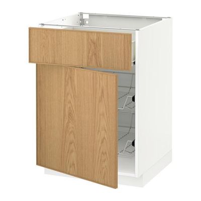 МЕТОД / ФОРВАРА Напольн шкаф с пров корз/ящ/дверью - 60x60 см, Экестад дуб, белый