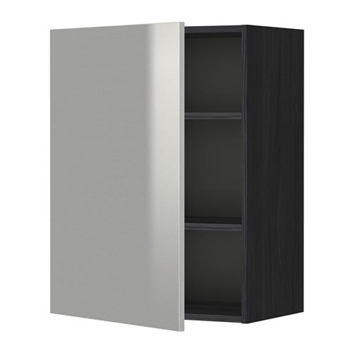 МЕТОД Шкаф навесной с полкой - под дерево черный, Гревста нержавеющ сталь, 60x80 см